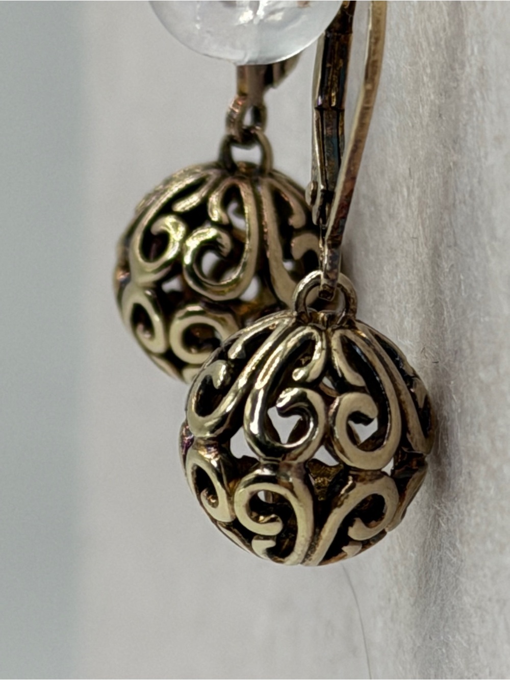 PAJ 925 Sterling Silver Gold Tone Filigree Orb Ball Leverback Drop Earrings